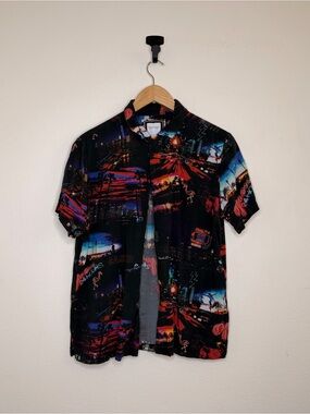 Cactus Man Black Neon Las Vegas CityPrint Short-Sleeve Shirt